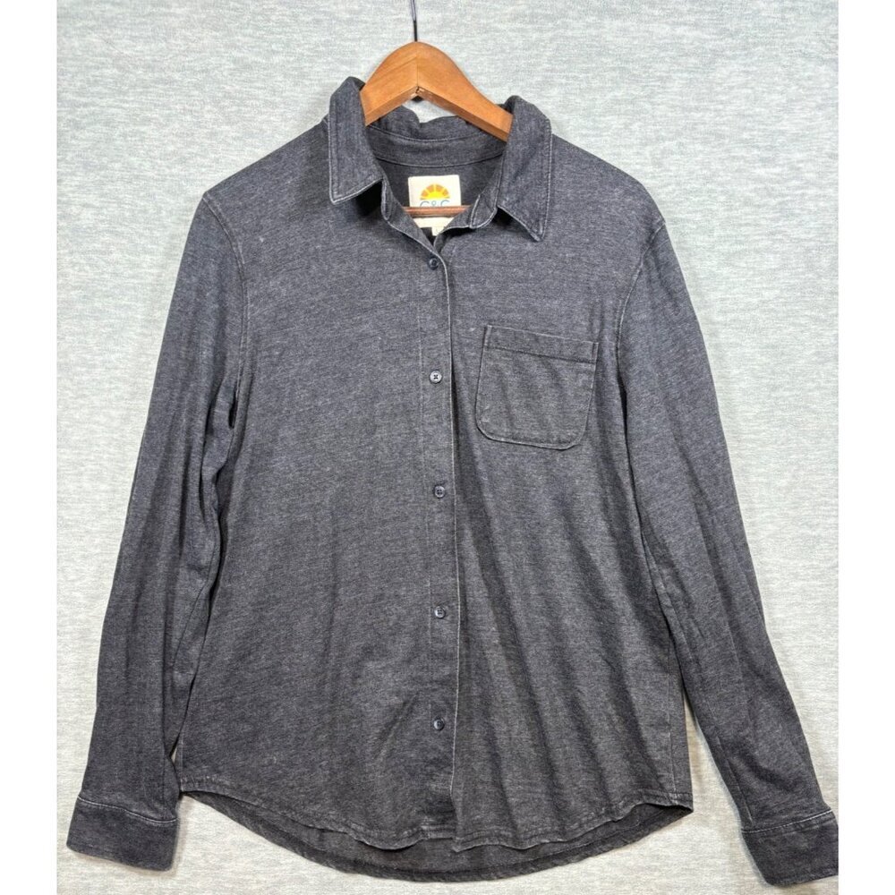 C&C California Womens‎ Top L Long Sleeve Charcoal Casual Wear Button Up